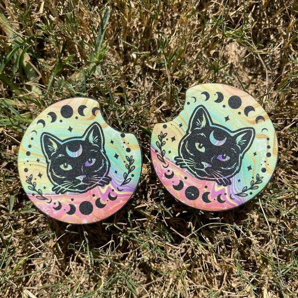 🎄 Rainbow Moon Cat Neoprene Car Coaster 2 Pack - Picture 3 of 13